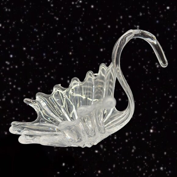 Vintage Clear Swan Crystal Glass Bowl Centerpiece French Glass Marked 9”W 7”T - Picture 9 of 13
